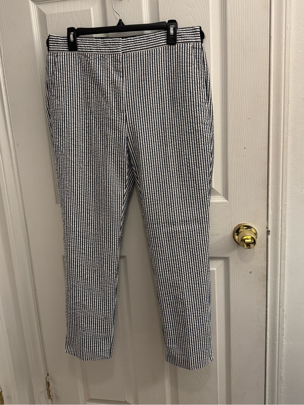 Zara Navy and White Striped Seersucker Chinos